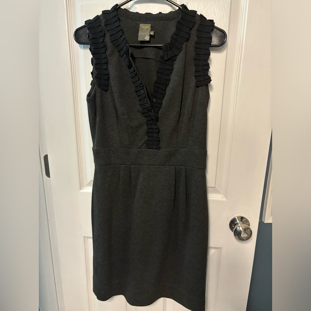 Knit dark gray sheath dress. Size 6. Taylor brand